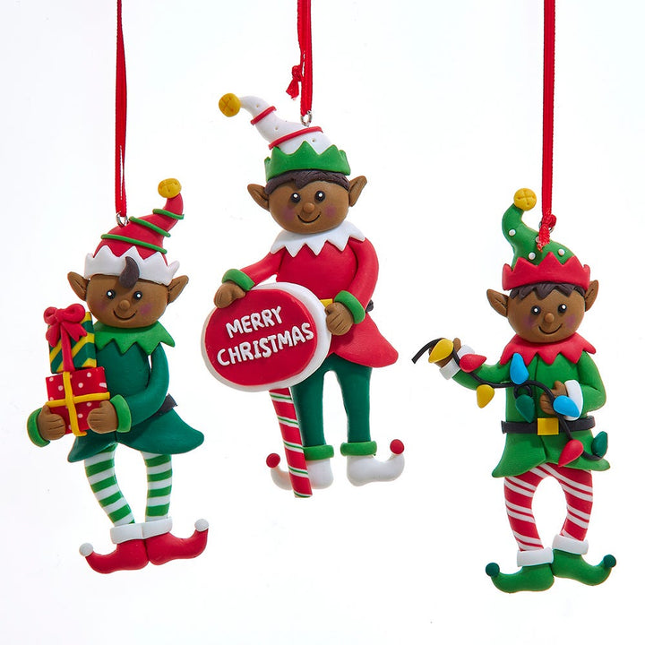 4.7" Black Santa Elf Ornament, 3 Assorted #T3632