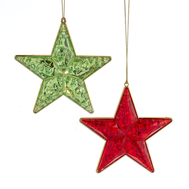 4.65" Red/Apple Green Star Ornament, 2 Assorted #T3633