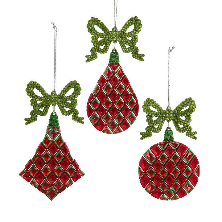 5.25-6.25" Red Drop & Bow Ornament, 3 Assorted #T3638