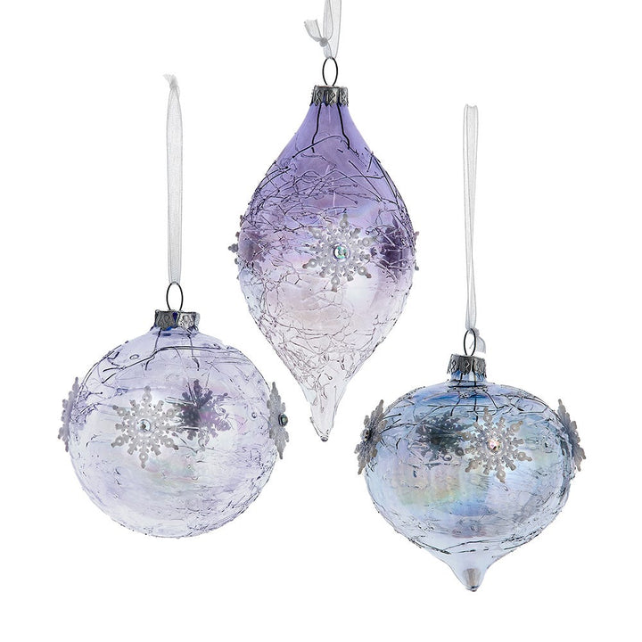 70-80mm Lavender/Blue/Clear/Iridescent Snowflake Ornament, 3 Assorted #T3651