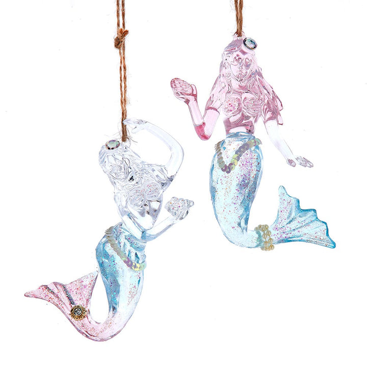 4.8" Pink/Clear/Blue Mermaid Ornament, 2 Assorted #T3661