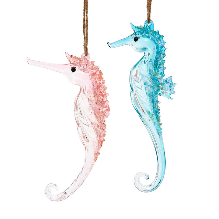 6" Pink/Blue Glass Seashore Ornament, 2 Assorted #T3662