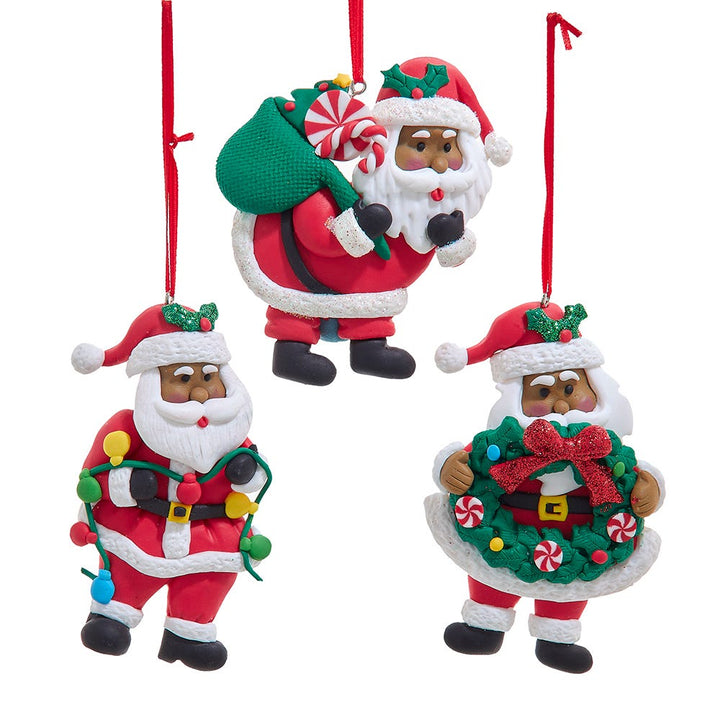 3.9" Black Santa Ornament, 3 Assorted #T3665