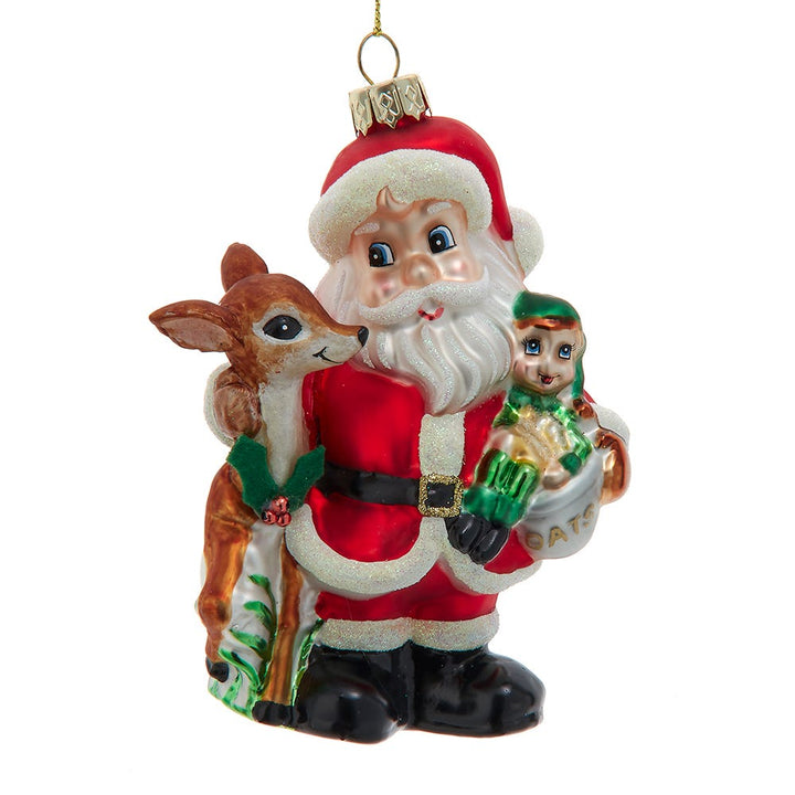 4.75" Glass Santa with Reindeer Ornament #T3680