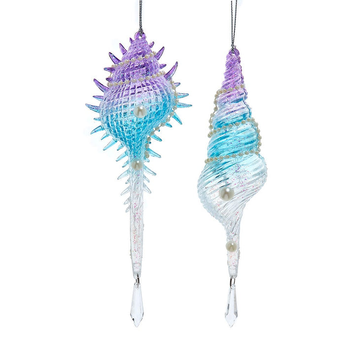 7.7" Blue & Purple Shell with Dangle Ornament, 2 Assorted #T3687