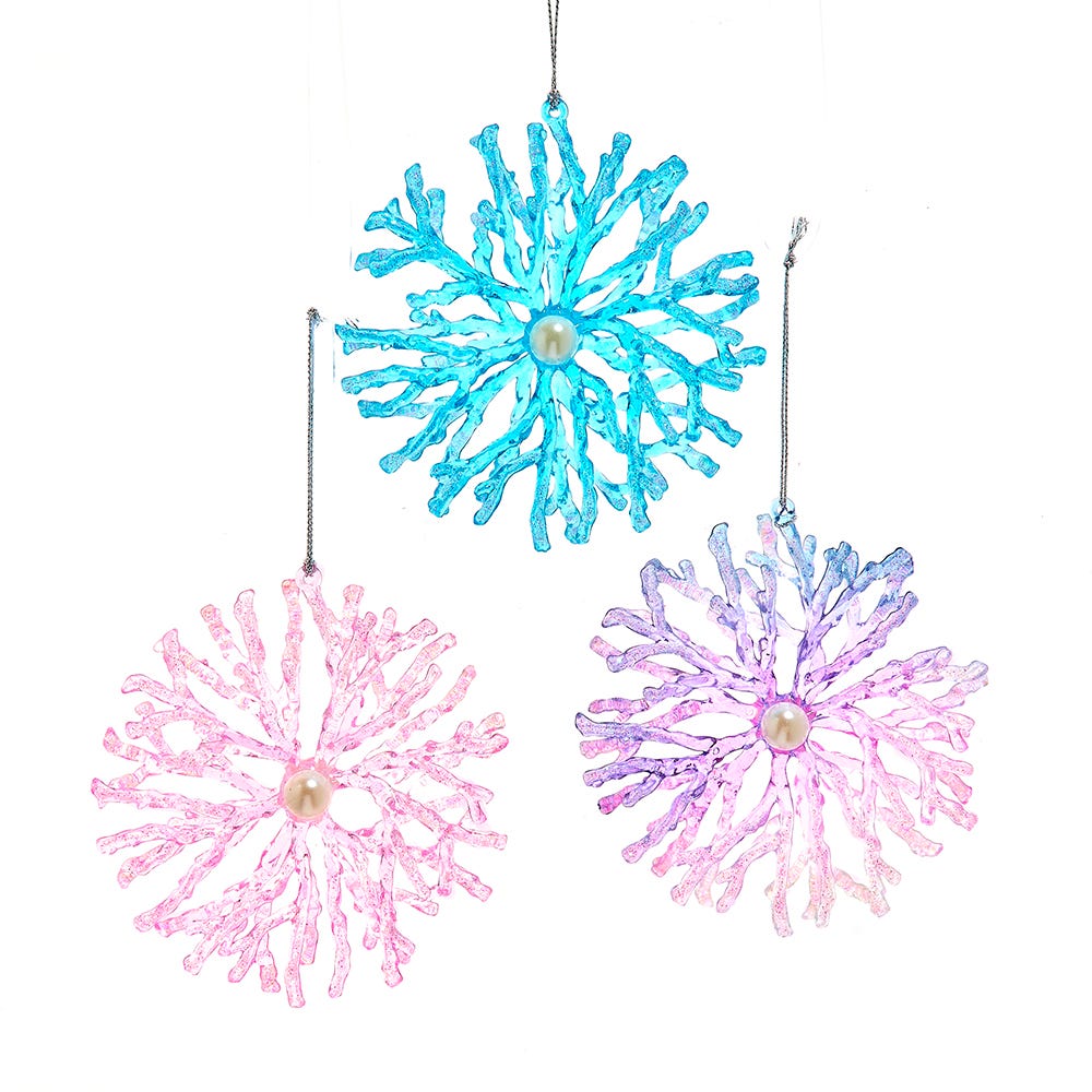 4.5" Coral Snowflake Ornament, 3 Assorted #T3688