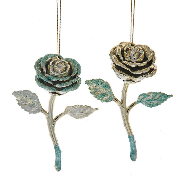 4.8" Aqua & Gold Rose Ornament, Assorted T3740