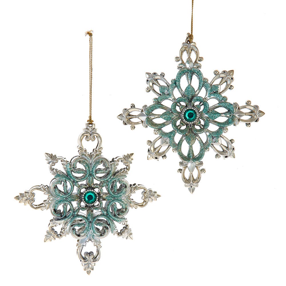 5" Aqua & Gold Snowflake Ornament, 2 Assorted T3741