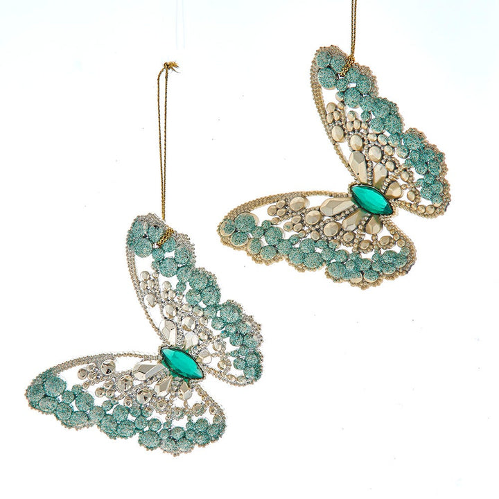 3.5" Aqua & Gold Butterfly Ornament, 2 Assorted T3743