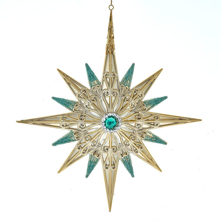 7.1" Aqua & Gold Star Ornament T3746