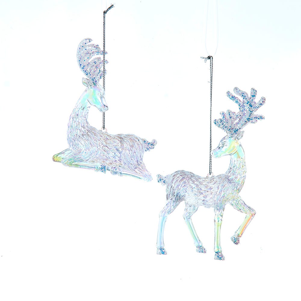4-5.5" Standing/Sitting Opal Deer Ornament, 2 Assorted T3748