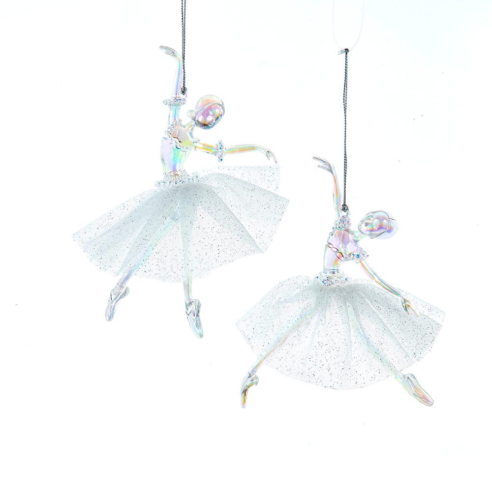 5.9" Ballerina with Fabric Skirt Ornament, 2 Assorted T3751