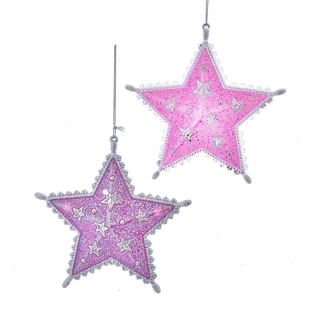 5.2" Pink and Silver Star Ornament, 2 Assorted T3764