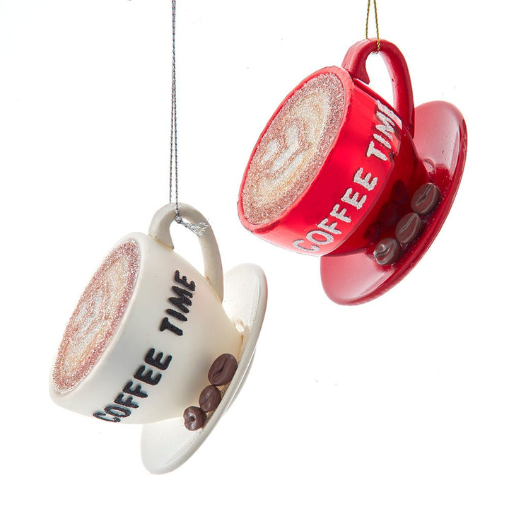 2.25" Glass Red/White Coffee Cup Ornament, 2 Assorted T3772