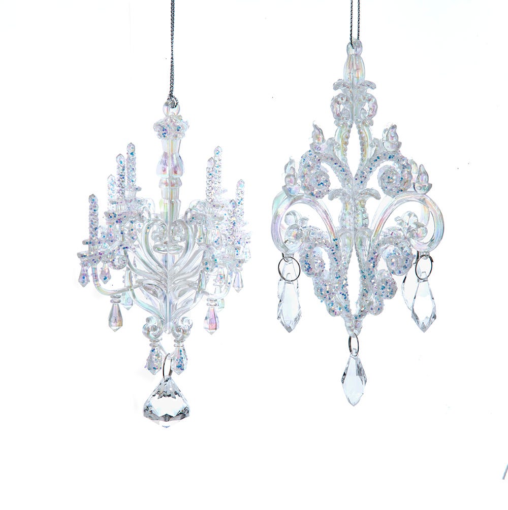 6-7.5" Clear and Iridescent Chandelier Ornament, 2 Assorted T3775