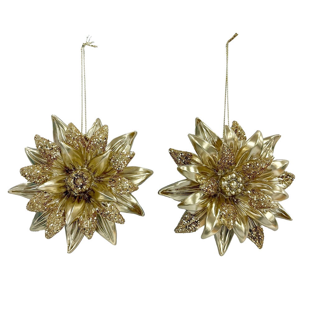 4.3" Gold Flower Ornament, 2 Assorted T3777