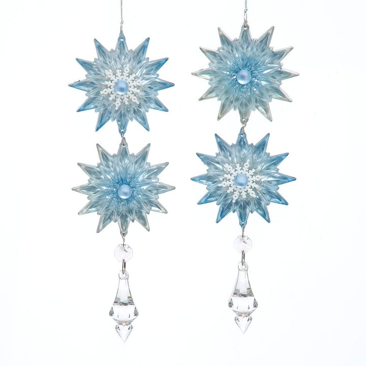 8.3" Blue Platinum Star with Clear Dangle & Snowflake Embellishments Ornament, 2 Assorted T3792