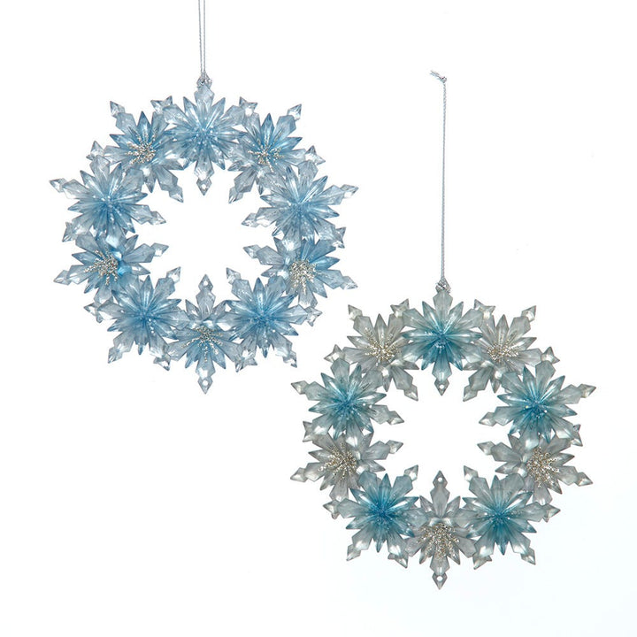 5.3" Blue Platinum Snowflake Wreath Ornament, 2 Assorted T3794
