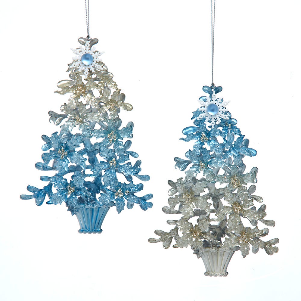 6" Blue Platinum Tree Ornament, 2 Assorted T3795