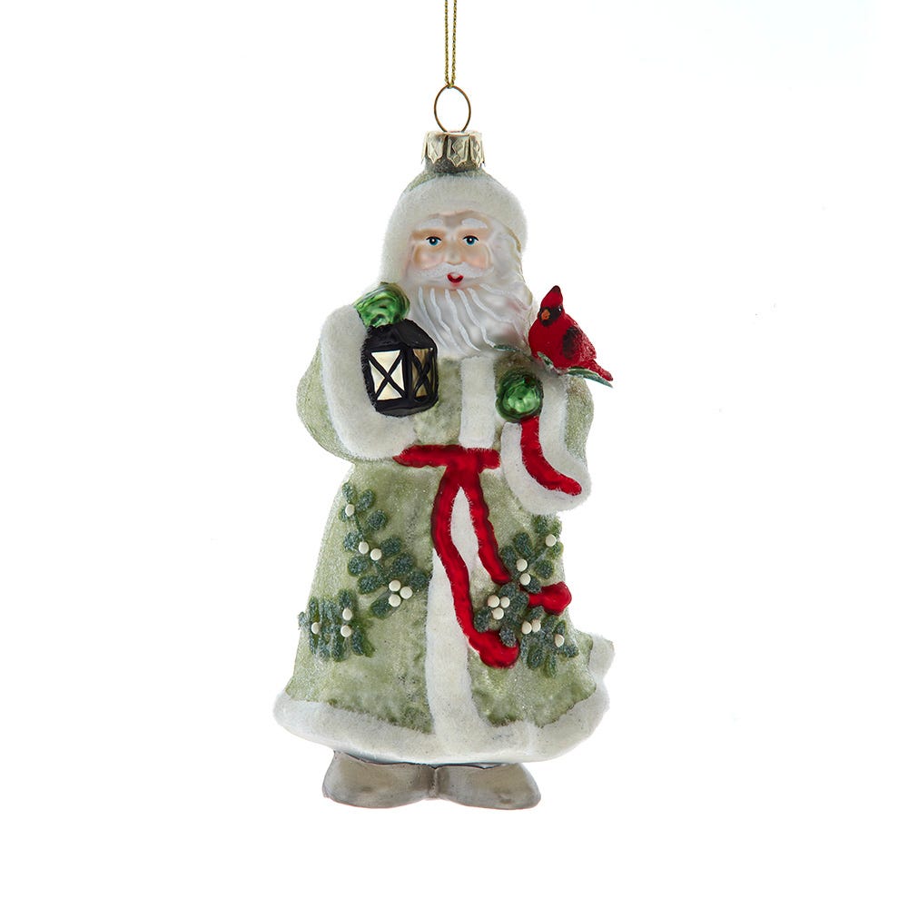 6" Mistletoe Kisses Glass Santa Ornament T3798