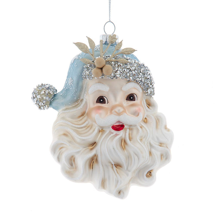 5.25" Blue Platinum Glass Santa Head Ornament T3799