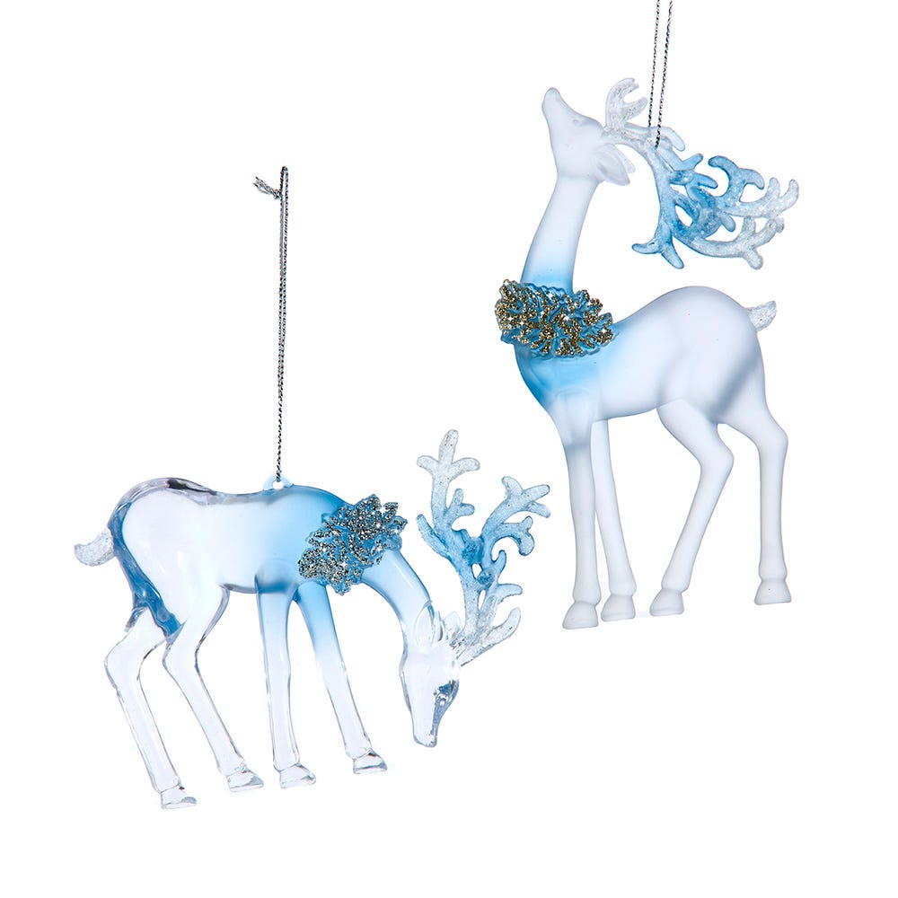 3.4-5.5" Blue & Clear Deer Ornament, 2 Assorted T3802