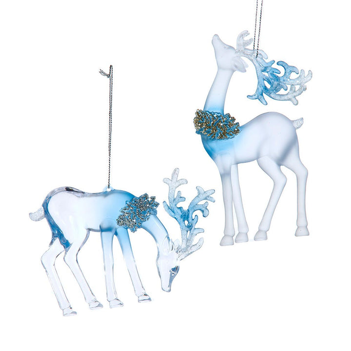 3.4-5.5" Blue & Clear Deer Ornament, 2 Assorted T3802