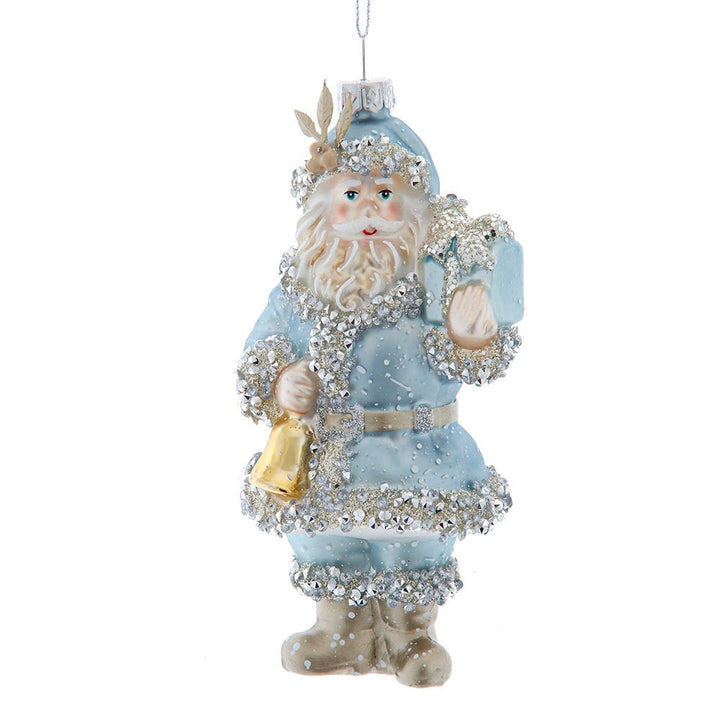 5.75" Blue Platinum Glass Santa Ornament T3804