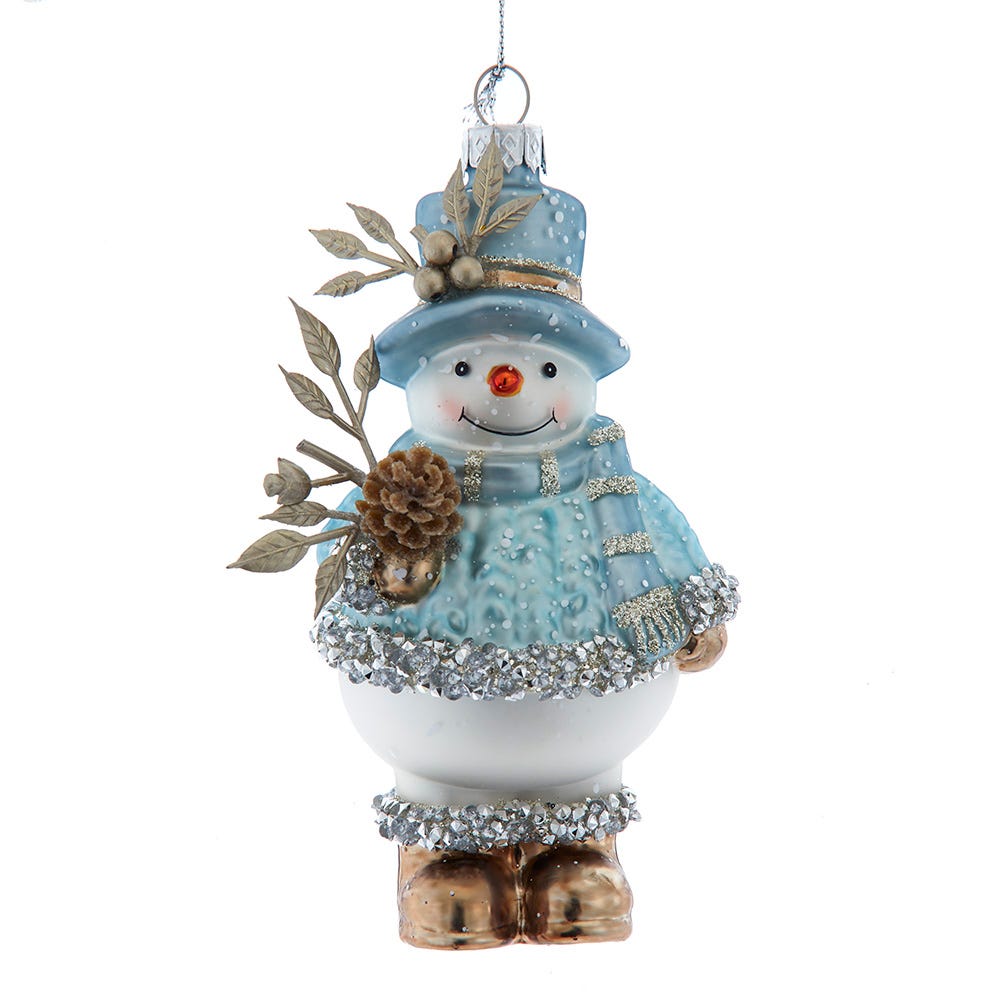 5.5" Blue Platinum Glass Snowman Ornament T3805