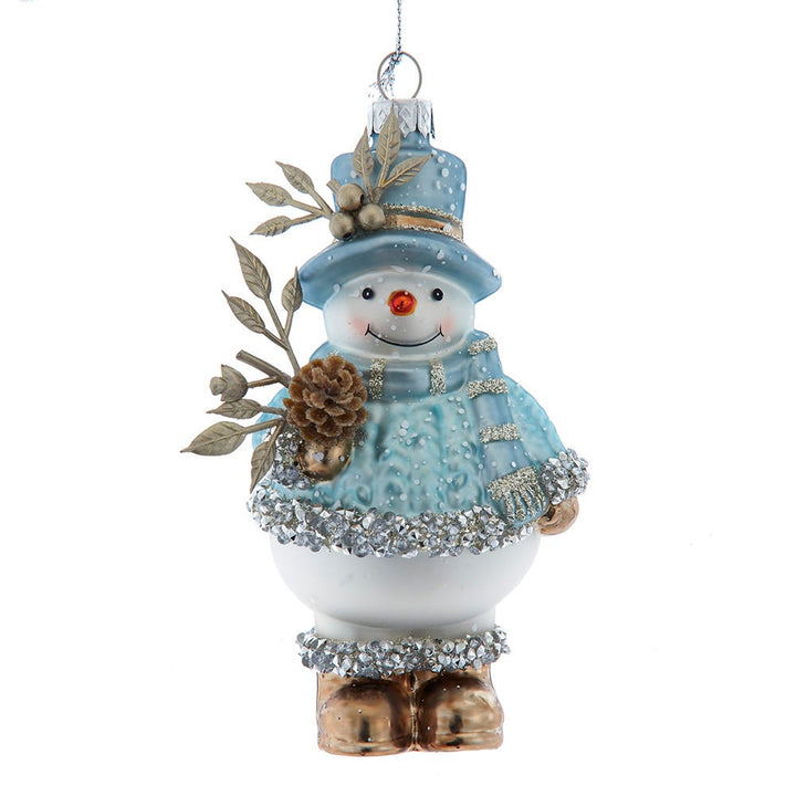 5.5" Blue Platinum Glass Snowman Ornament T3805
