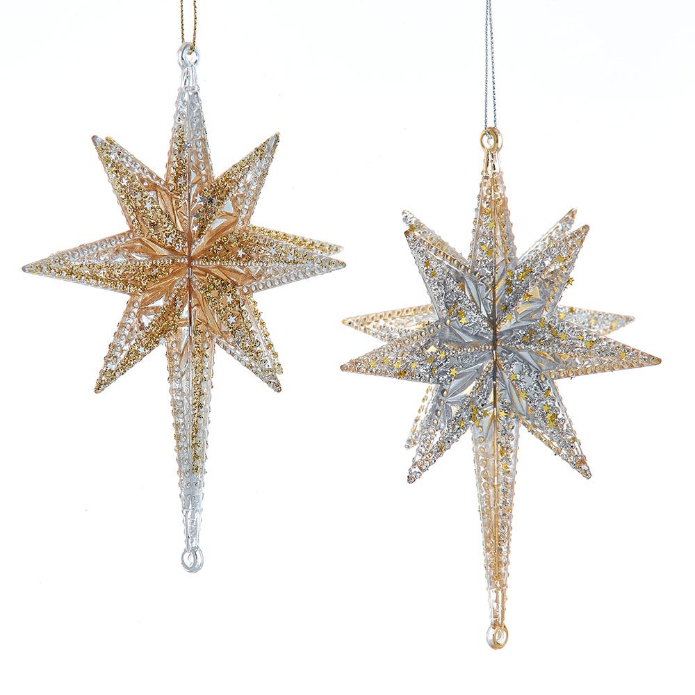 6.3" Metallic Gold and Silver 3D Star Ornament, 2 Assorted T3807