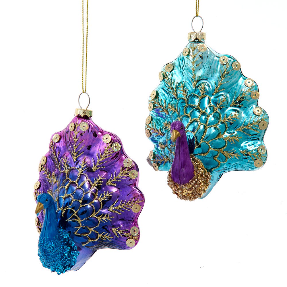 5.25" Glass Peacock Ornament, 2 Assorted T3835
