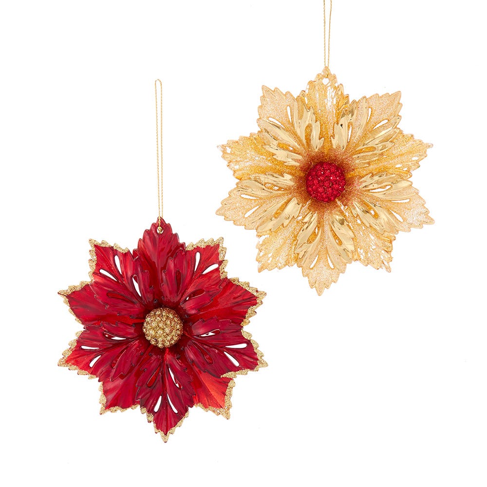 4.5" Red and Gold Flower Ornament, 2 Assorted T3858