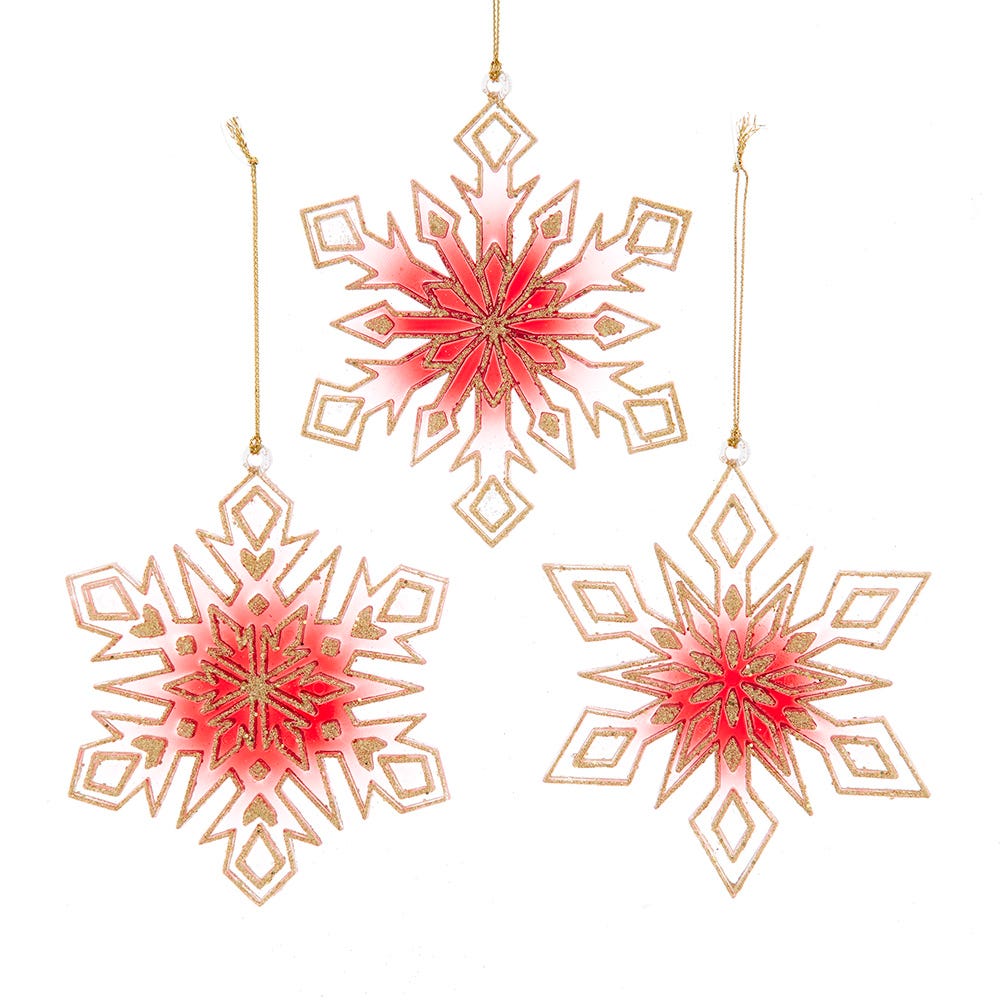 4.8" Red and Gold Snowflake, Ornament, 3 Assorted T3860
