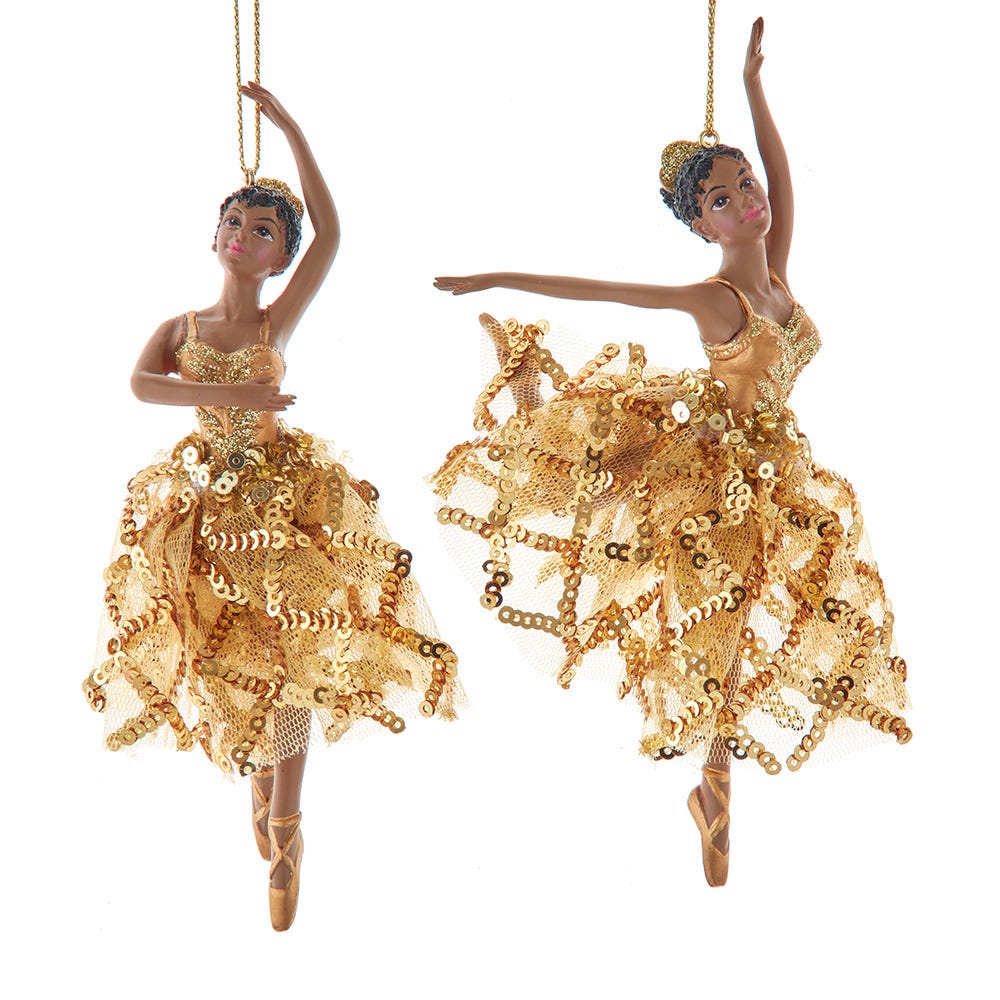 6" Black Ballerina in Gold Ornament, 2 Assorted T3873
