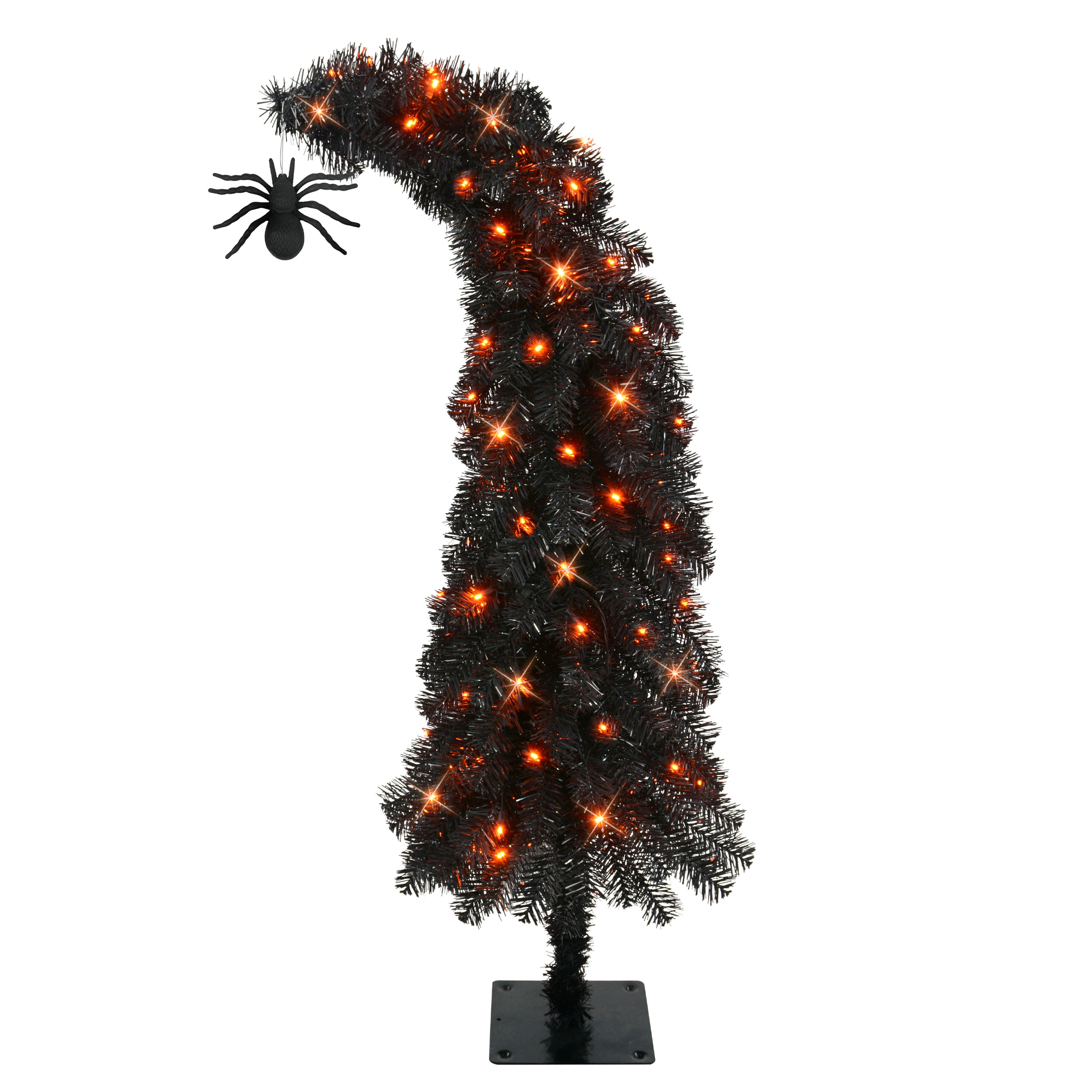 4' Pre-Lit Black Tinsel Artificial Whimsical Halloween Tree BK-5965-ST40LOG07A