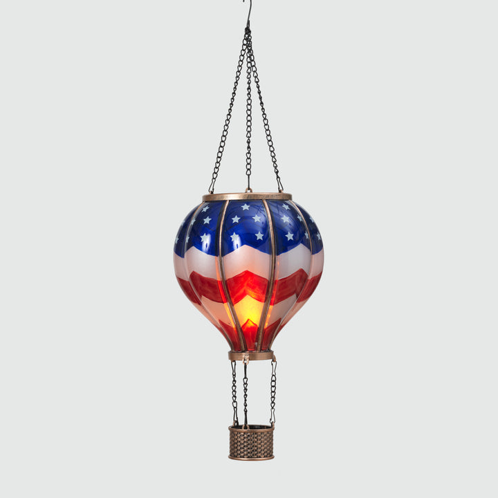 Patriotic 24.4 inch Solar Lighted Fire Glow Americana Hot Air Balloon Lantern 2767170EC