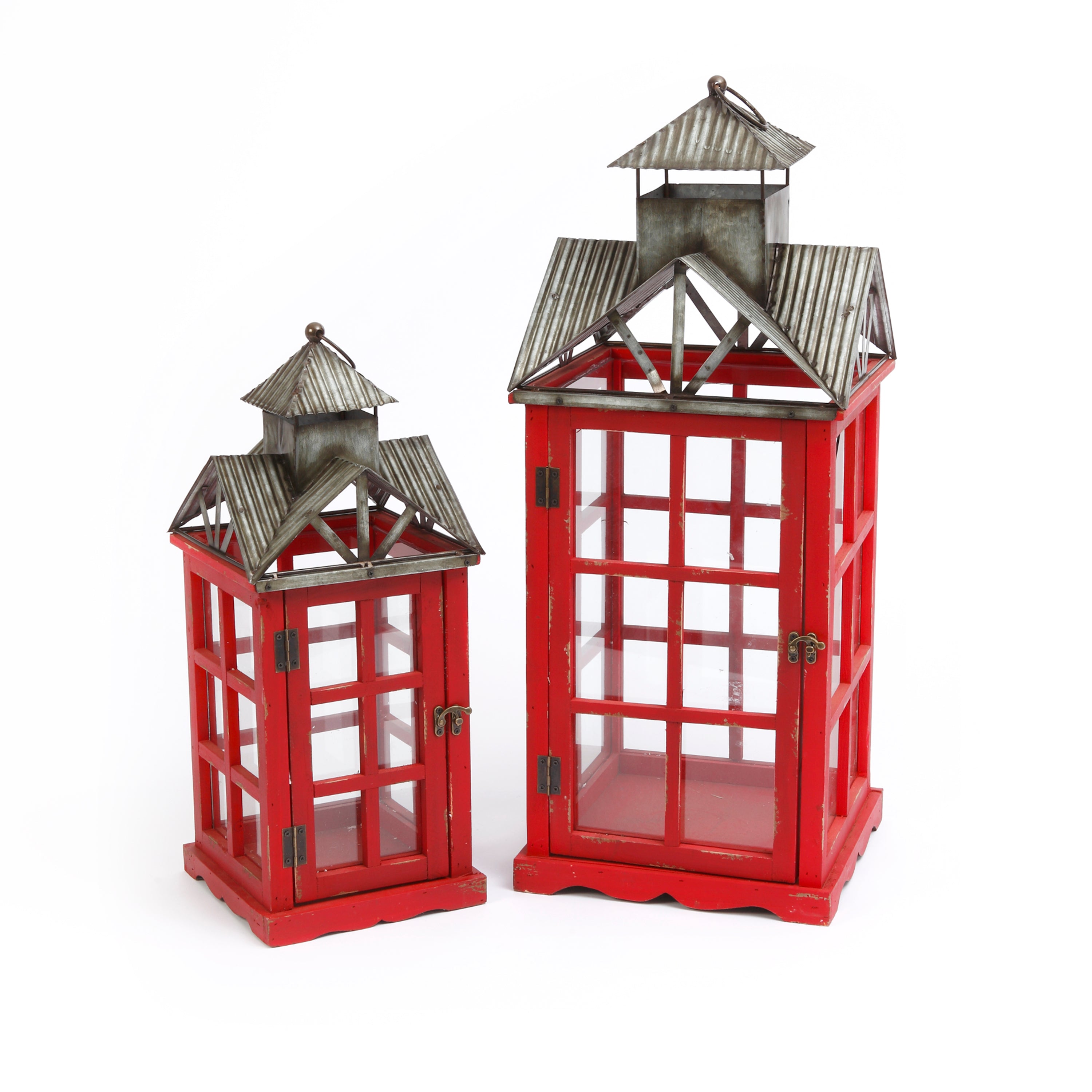 2 Old world Nesting Wood and Metal Lanterns 27 in  – Holiday Accent Lantern 2427260EC
