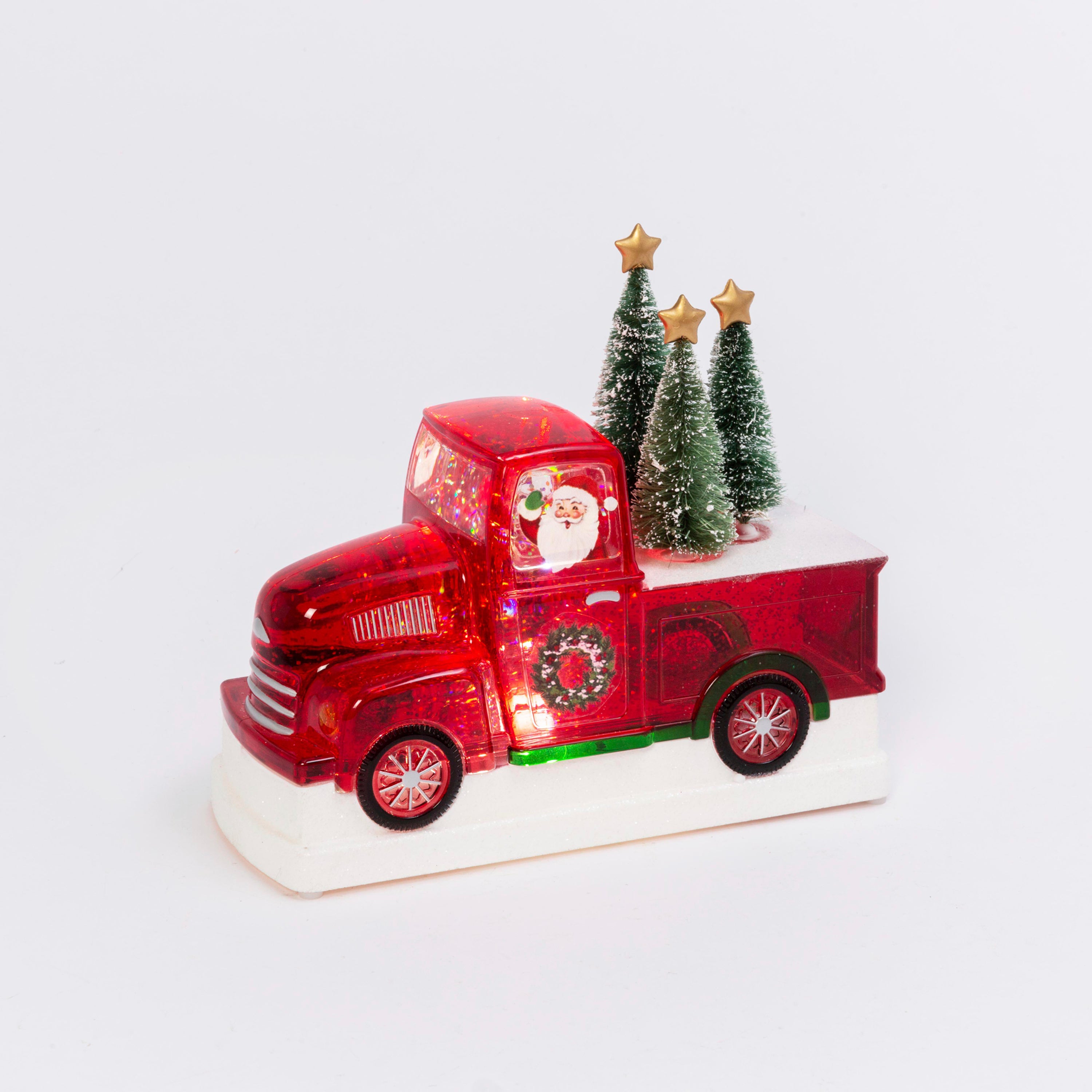 Illuminated 8.25 in L Battery Operated Lighted Spinning Water Globe Truck with Tree 2535490EC