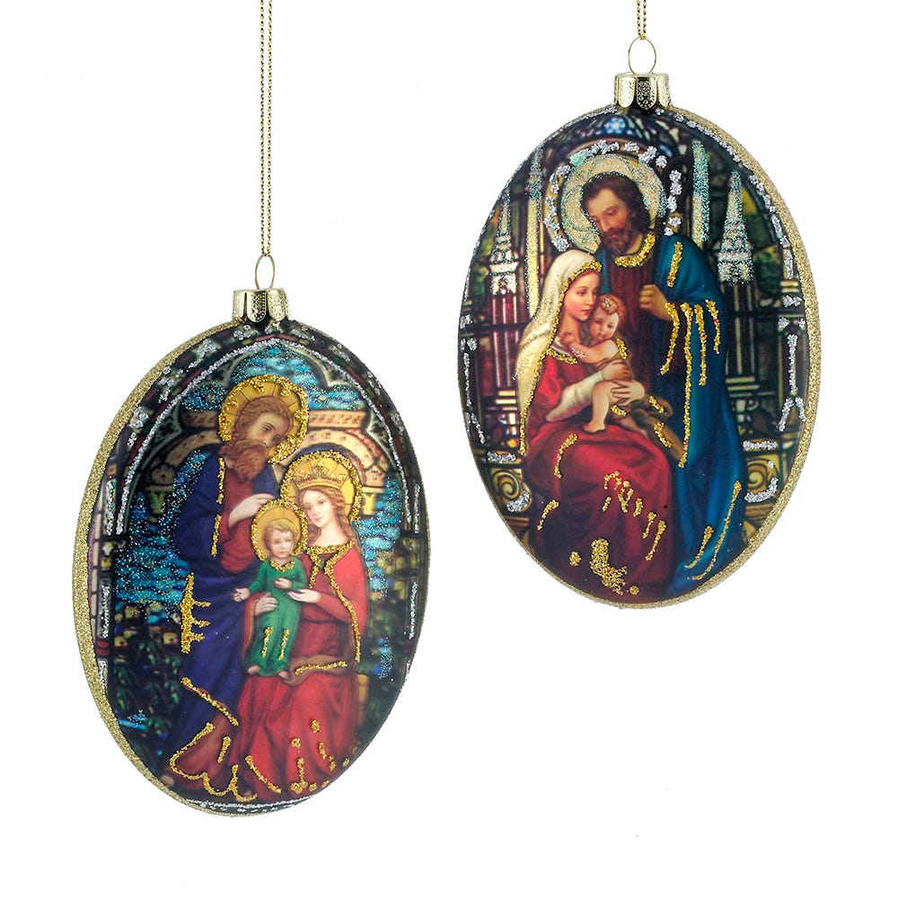 4.5" Glass Holy Family Oval Disc Ornament, 2 Assorted TD1489