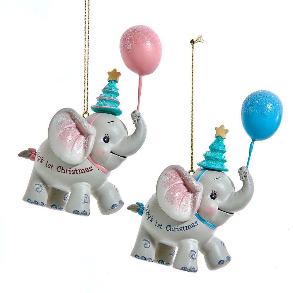 4.5" Baby's 1st Christmas Elephant Balloon Ornament, 2 Assorted TD1794