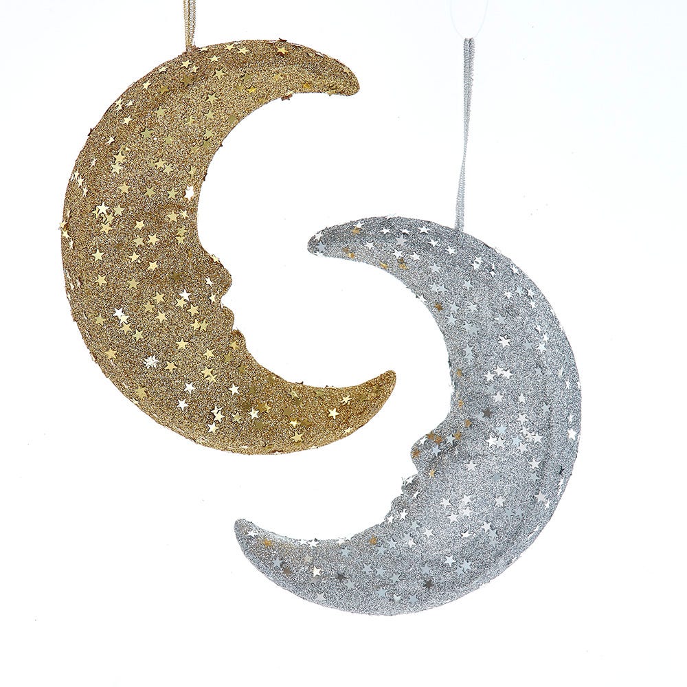 7" Star Sequin Moon Ornament, 2 Assorted TD1796