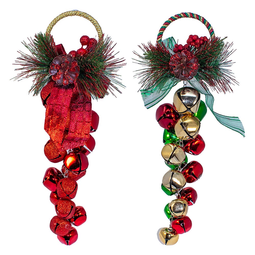 14" Metal Red and Green Christmas Bell Ornament, 2 Assorted TD1807