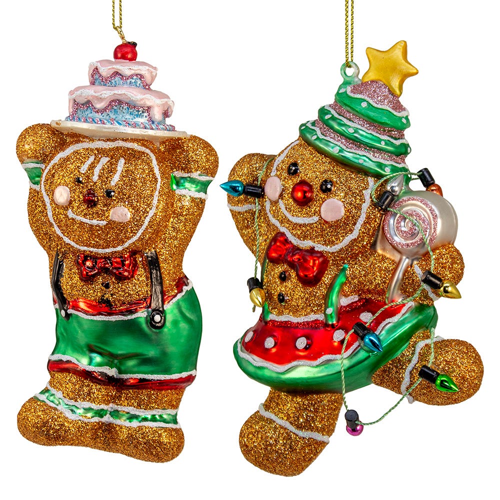 8" Glass Gingerbread with Cake Ornament, 2 Assorted TD1810