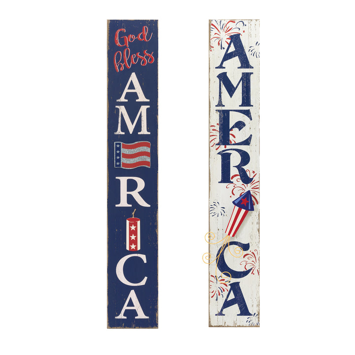 47.25 Inch Wood Patriotic Wall Decor with Metal Accents and Firecrackers Set of 2 2388890EC