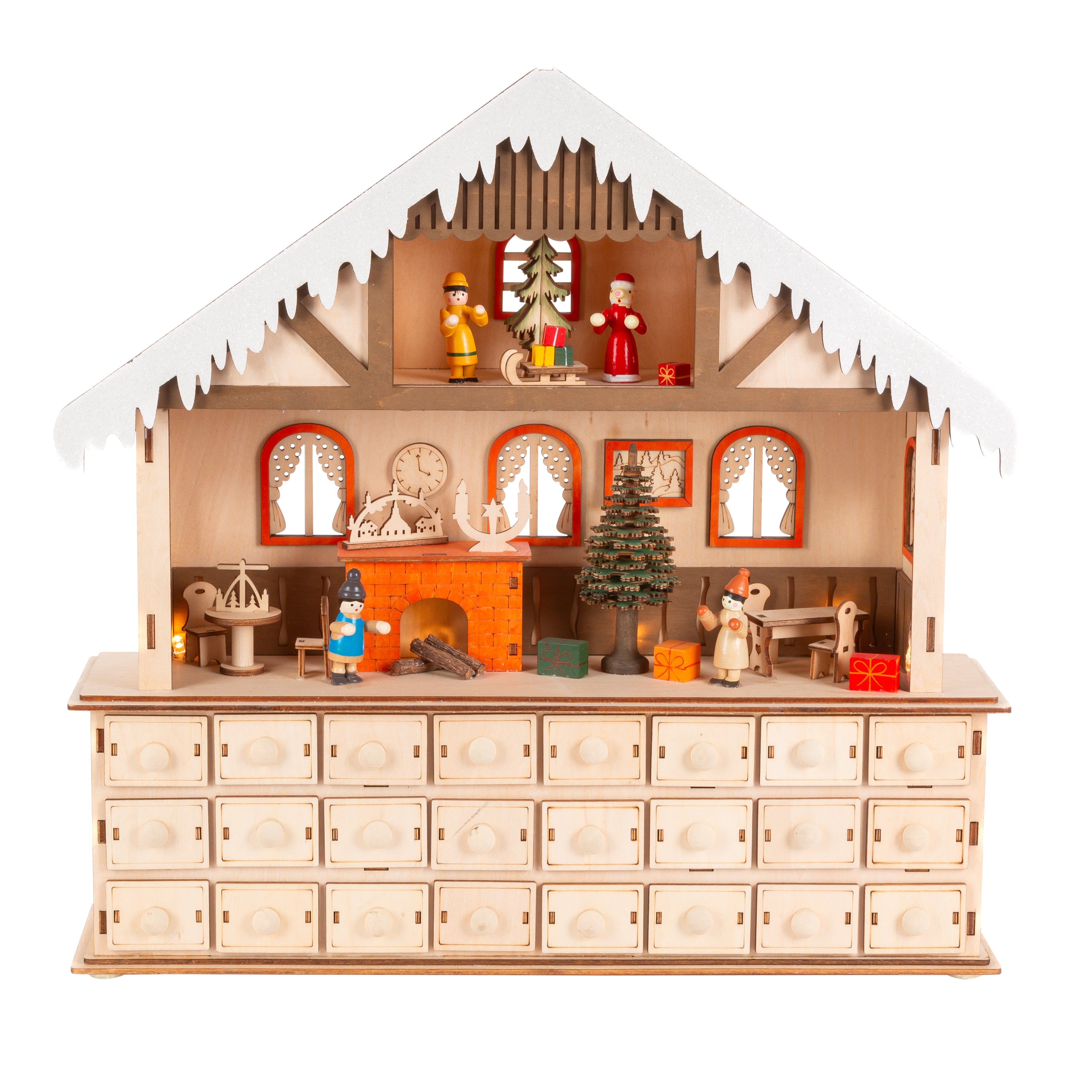 Heirloom 15.75 in L Battery Operated Lighted Laser Cut Wood Holiday Scene and Advent Calendar