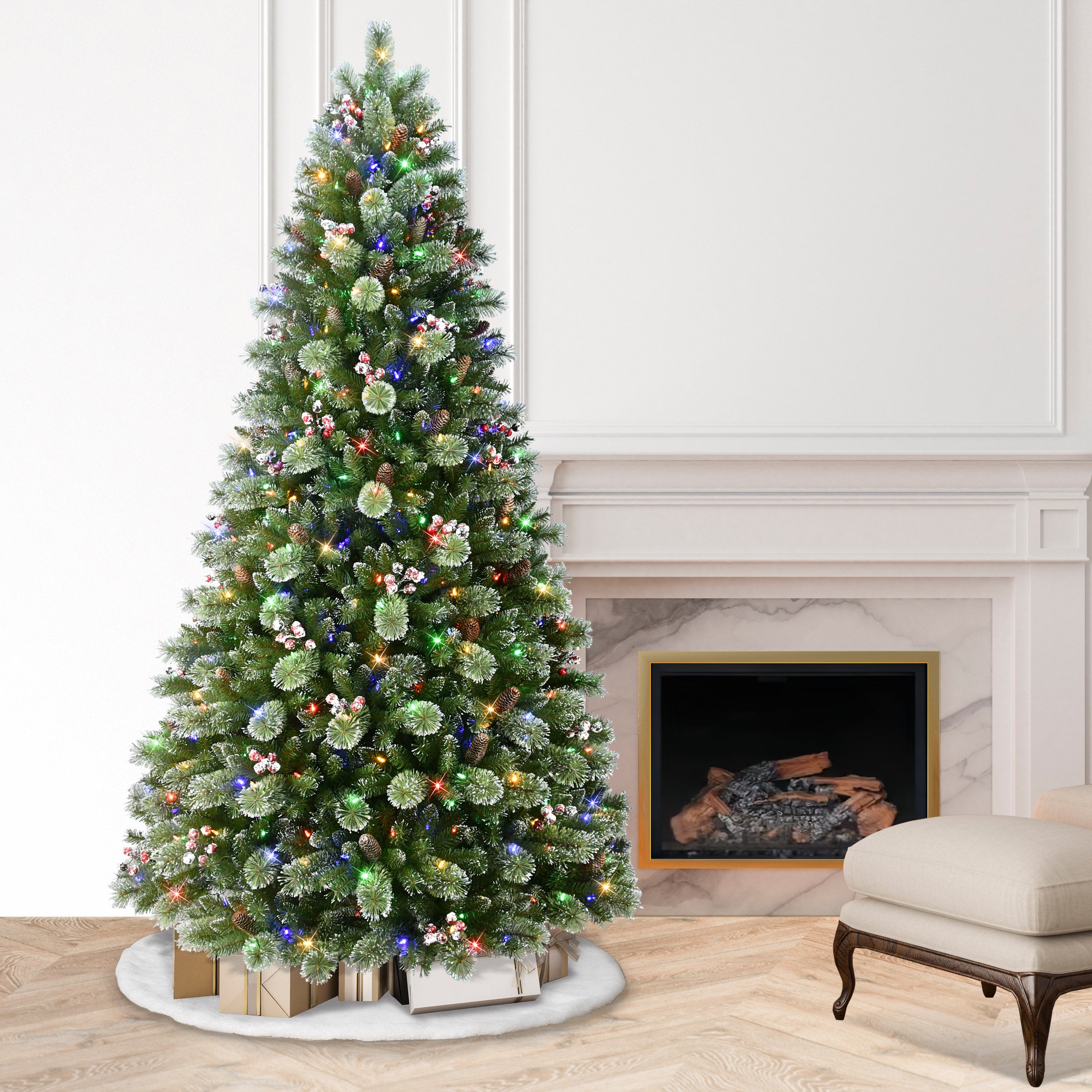 9' Pre-lit Snowy Norway Spruce Adorned Tree