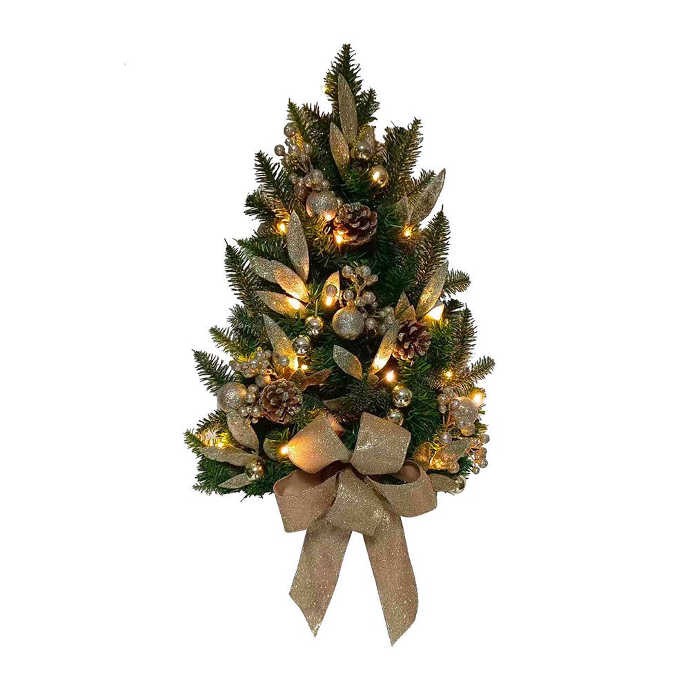 Kurt Adler 22-Inch Battery-Operated Prelit Decorated Wall Tree with Champagne Bow TR0216LED