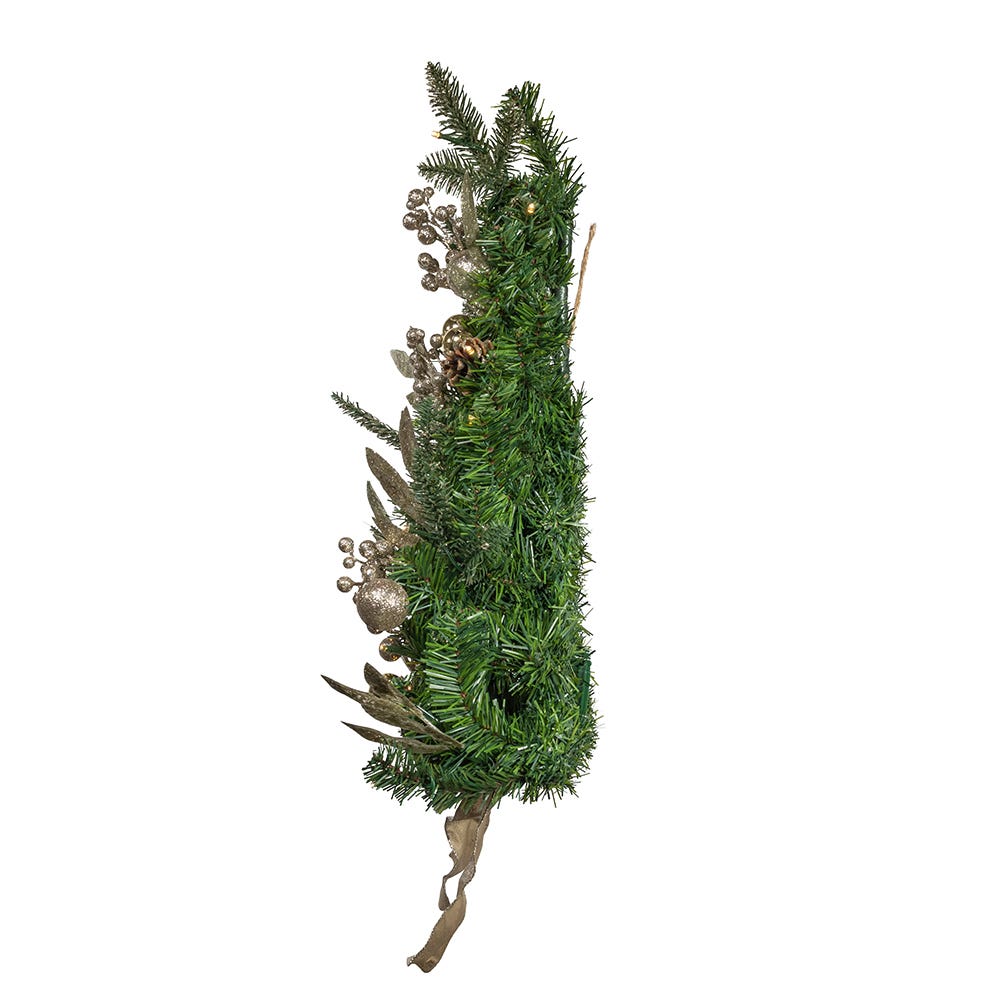 Kurt Adler 22-Inch Battery-Operated Prelit Decorated Wall Tree with Champagne Bow