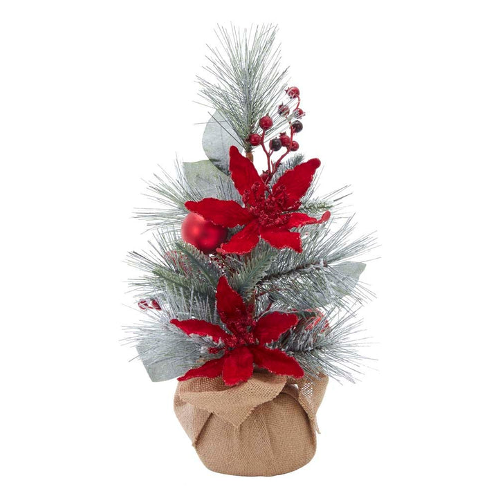 Kurt Adler 18-Inch Flocked Tree with Berries and Poinsettia in Burlap Base